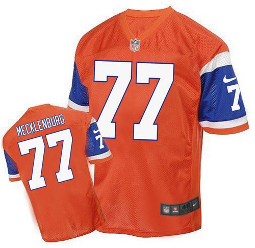 Nike Broncos #77 Karl Mecklenburg Orange Men's Stitched NFL Elite Throwback Jersey - Click Image to Close